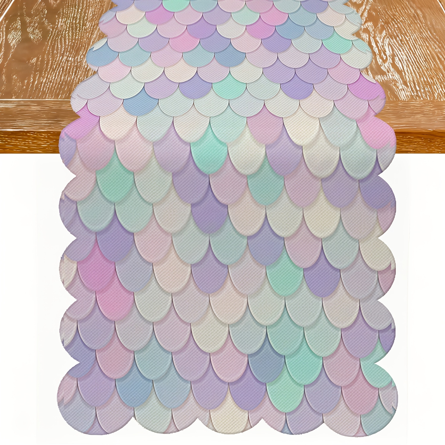 TEMU 1pc Pastel Gradient Mermaid Scale Table Runner, Scalloped Edge Table Scarf, Girly Fantasy Table Decor For Bedroom And Dining