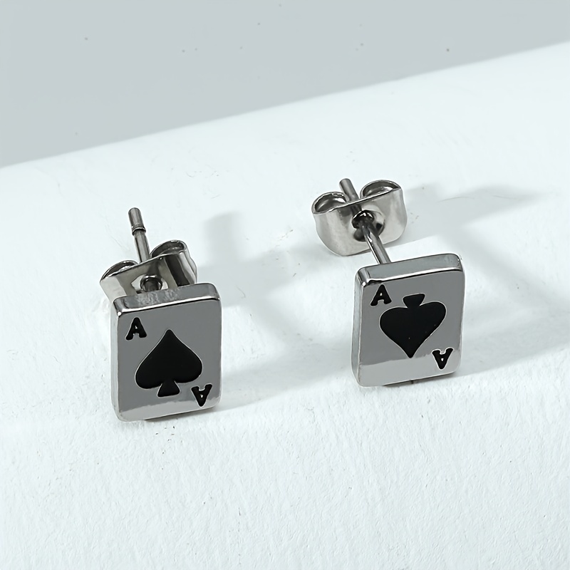 TEMU A Pair Of Stainless Steel Playing Card Spade A Earrings