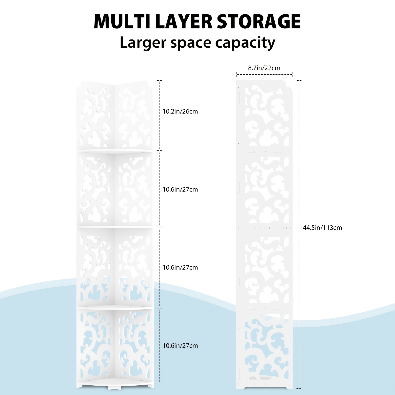 TEMU White Pvc Bathroom Storage Cabinet Cupboard Free Standing Unit Rack, 4 Tier Corner Shelf, Corner Shelves, Bathroom Storage Shelf, Wall Shelf,