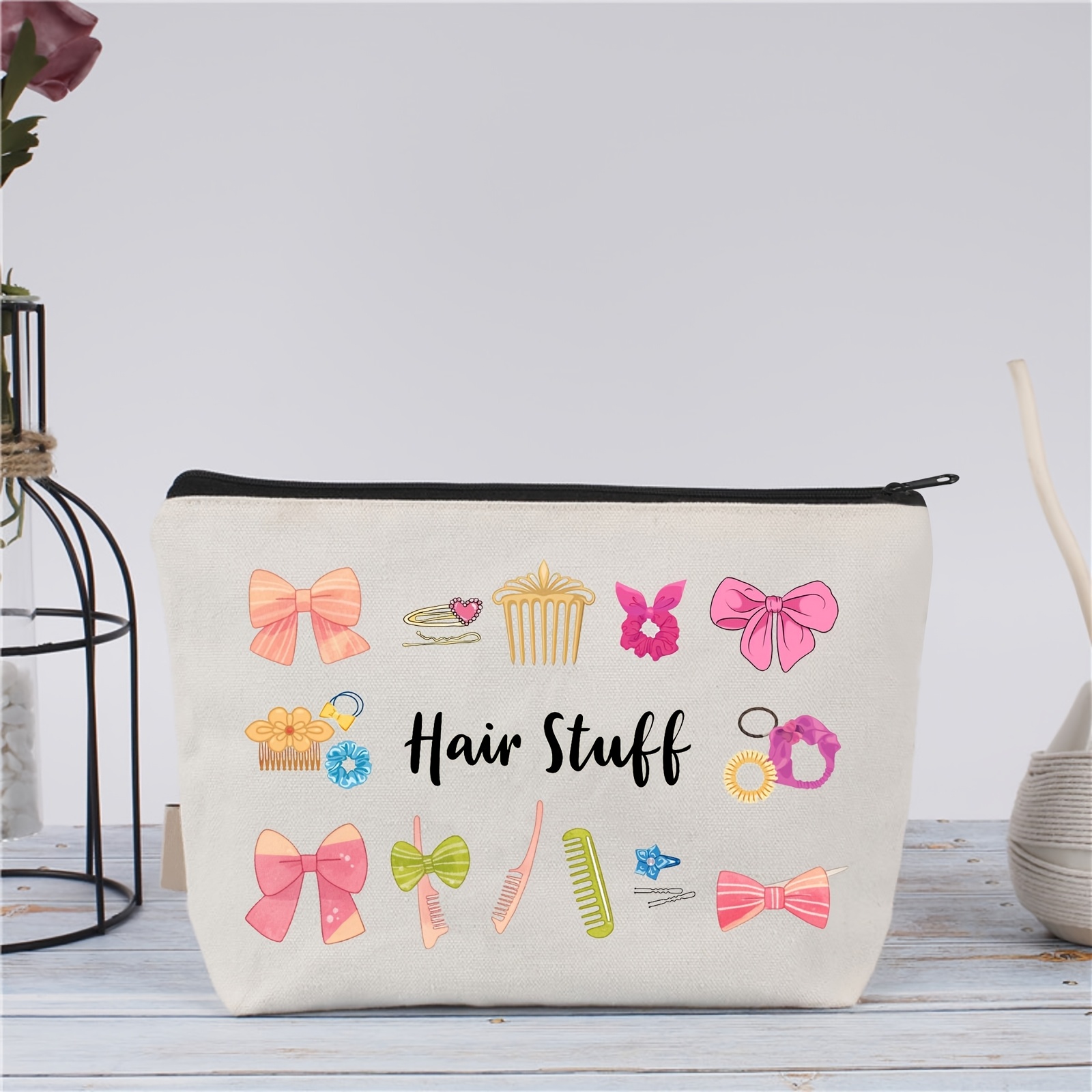 

1pc Accessories For Women, Zippered Cosmetic Bag For Scrunchies, Headbands, Unscented, Positioning Printed, Reusable Organizer - For Bridal Parties &