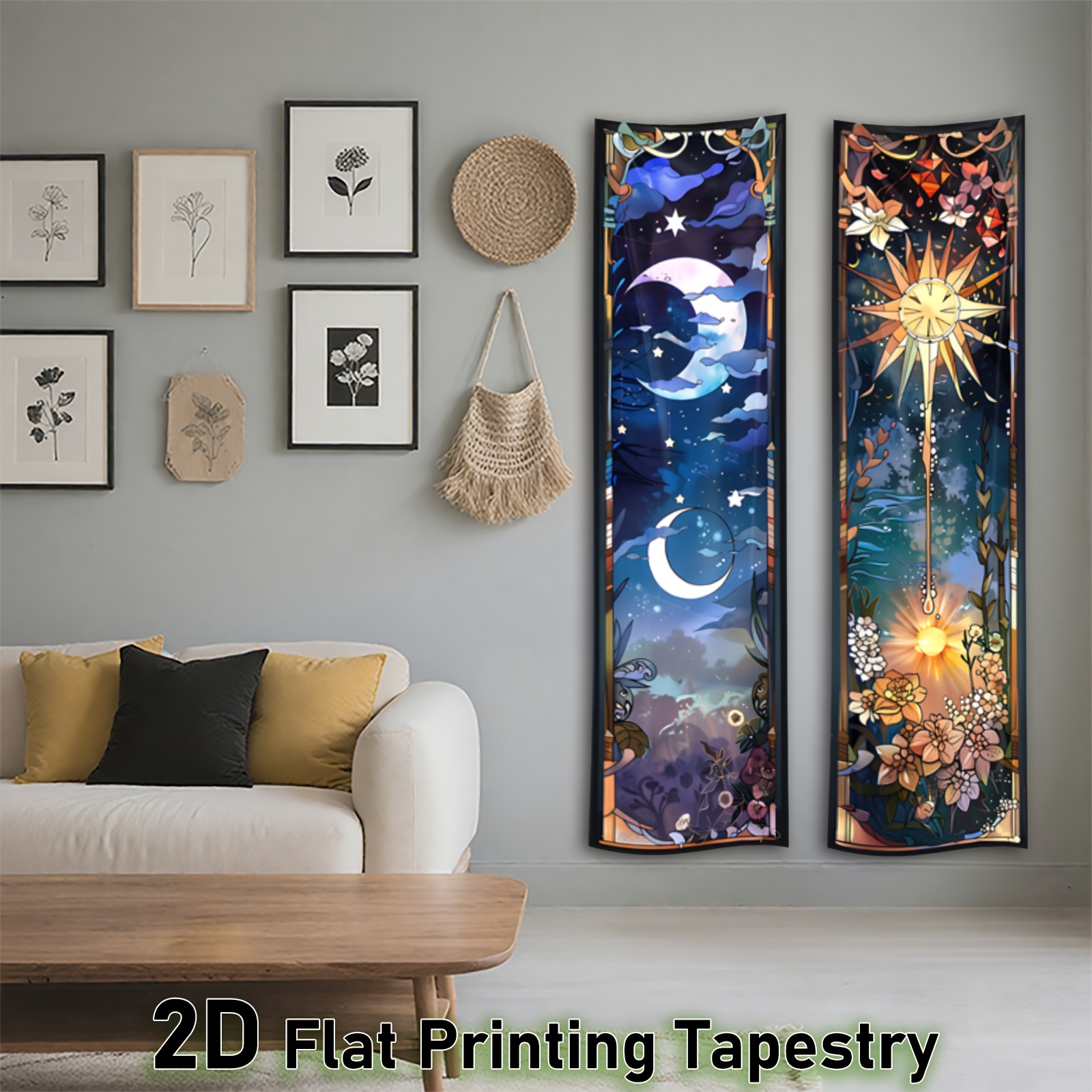 Sun And Moon Phases Vertical Banner Tapestry Wall Hanging Art_voghion.com