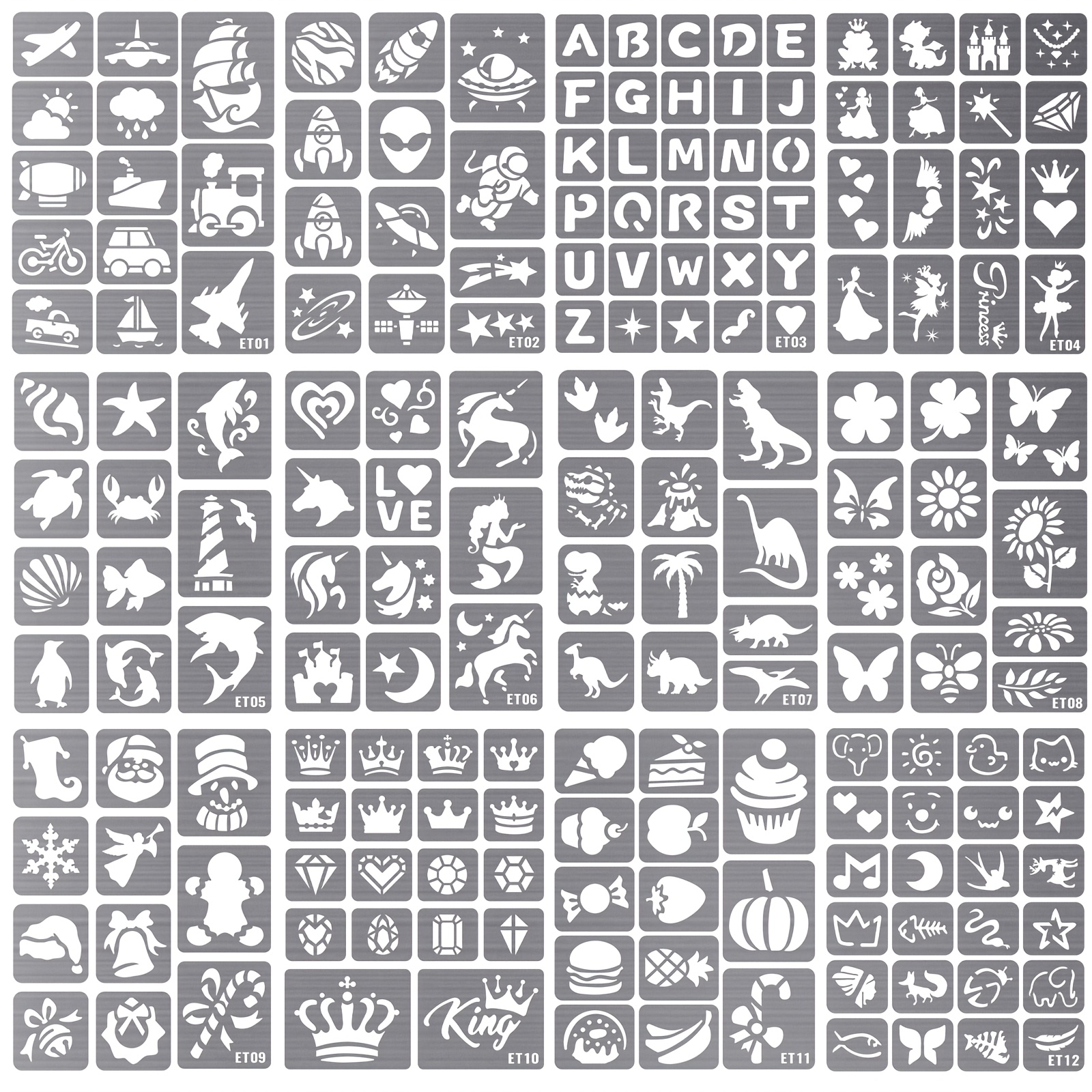 Image of 12 Sheets Temporary Tattoo Stencil Set With Random For Diy Body Art (arm/ankle/ear) - Ideal For School Carnivals, Dress Up, Mardi Gras, Masquerade. .