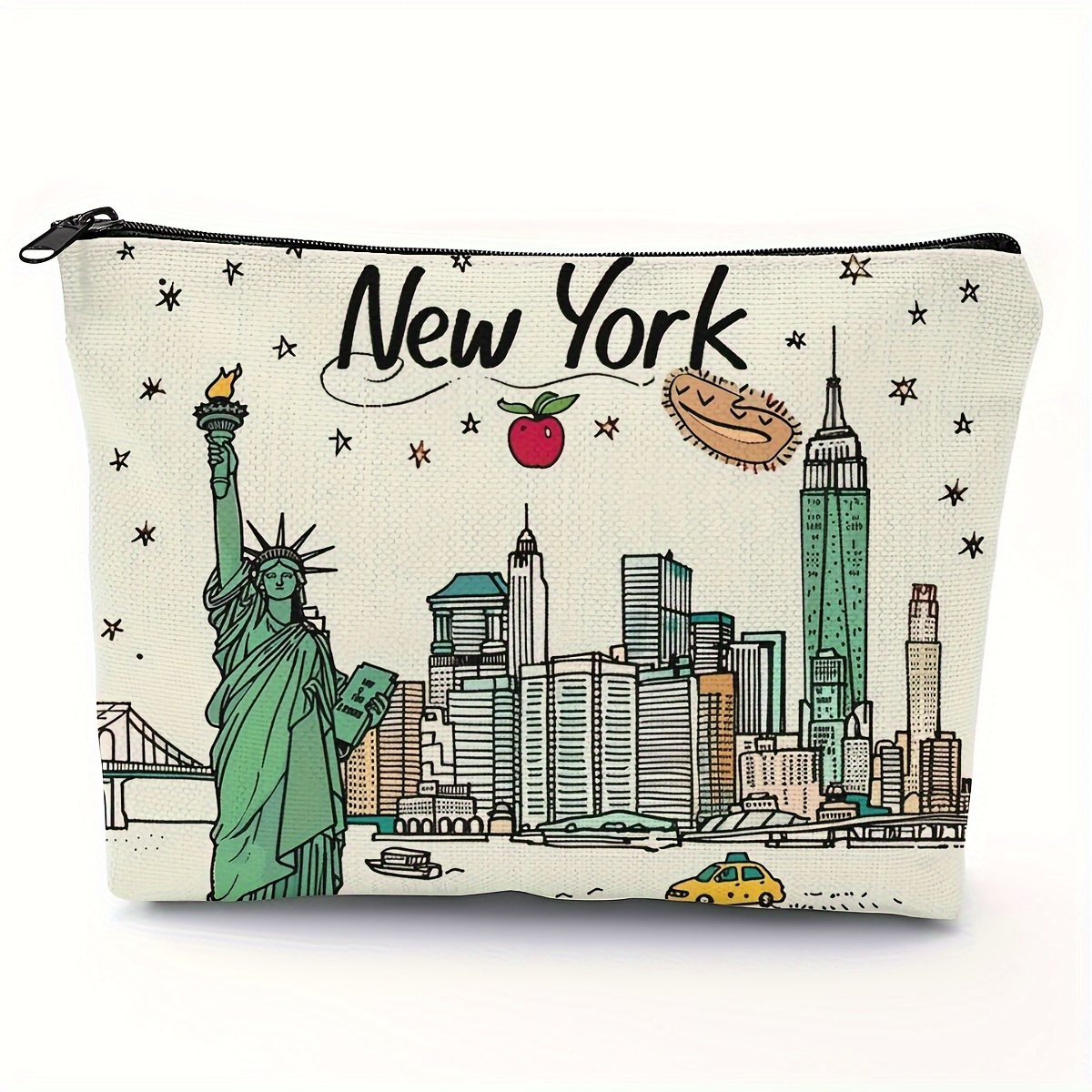 

New York Themed Polyester Toiletry Bag - Casual Style Cosmetic Pouch With Zipper Closure, Hand Washable, Travel-friendly Makeup Purse (1pc)