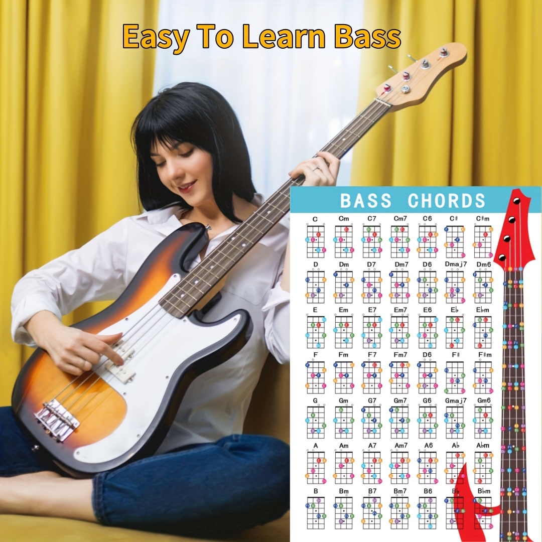 

4-string Bass Chord & Guide - Beginners & Teaching, 250gsm Paper, Dual-sided Laminated