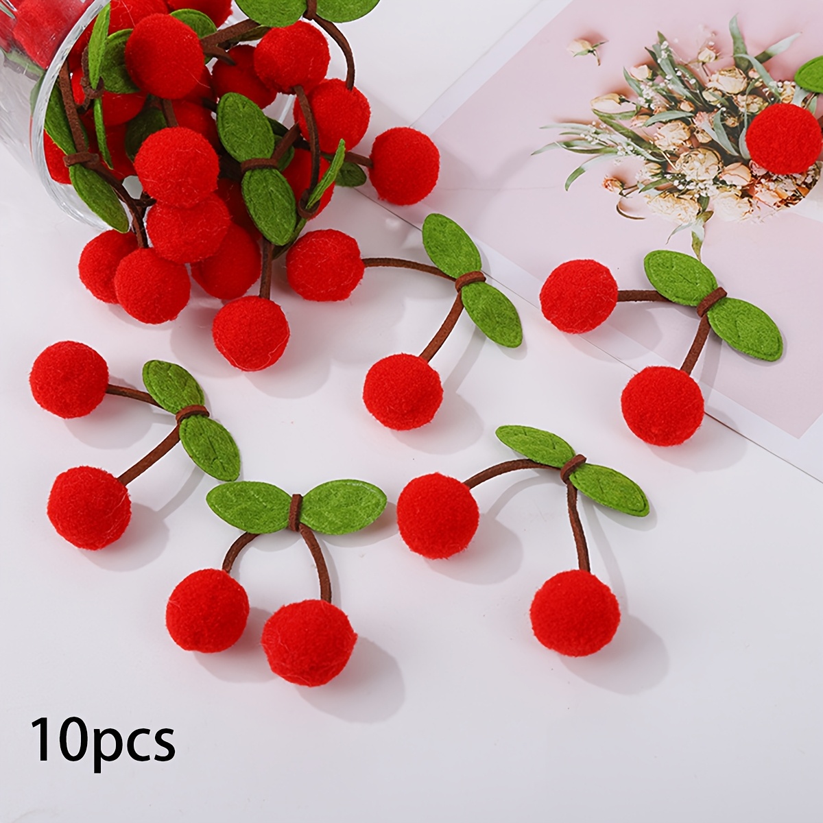 Image of 30/20/10pcs High Elastic Cherry Hair Ball Pair Of Balls Clothing Additions Decorative Ball Hairpin Rubber Band Earrings Cherry Decorative Fluffy Ball