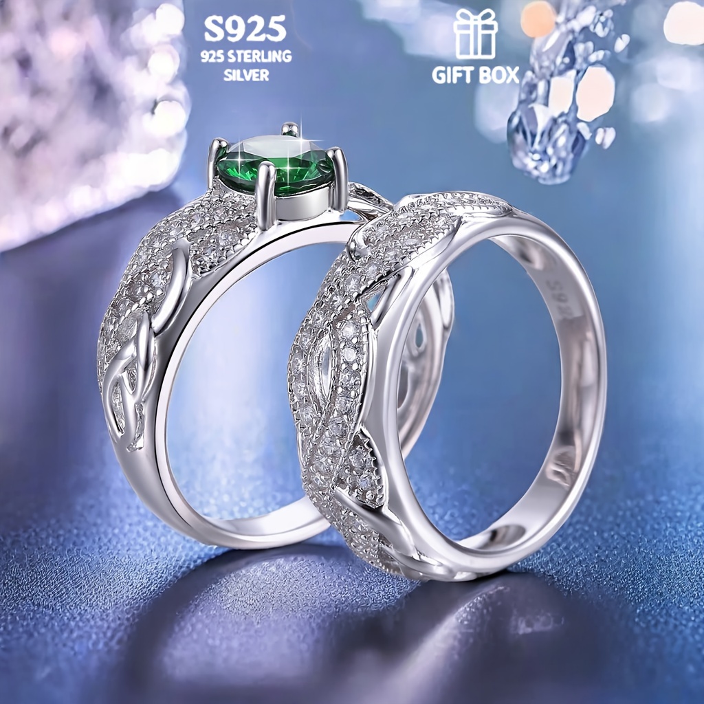 

2 Pcs S925 Sterling Silver 18k Gold Plated Ladies Fashion Vintage Elegant Hollow Design Claw Set Round Zirconia Couple Ring Suitable For Wedding, Engagement, Proposal (product Weight 6.8g, Gift Box)