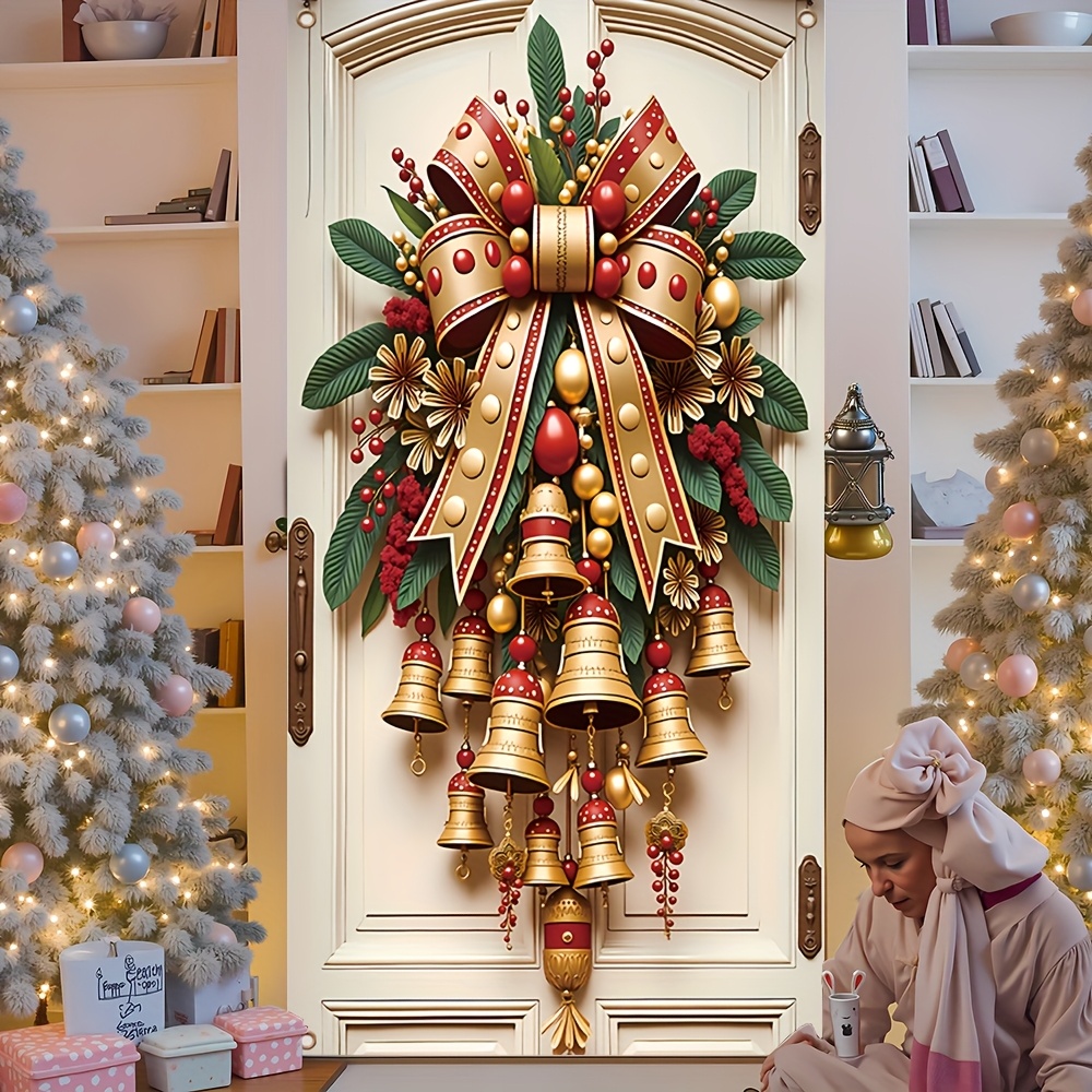 

Elegant Polyester Christmas Door Decoration - 35x70 Inch Holiday Ornament, Feather-free, Home & Party Decor, Christmas Home Decor