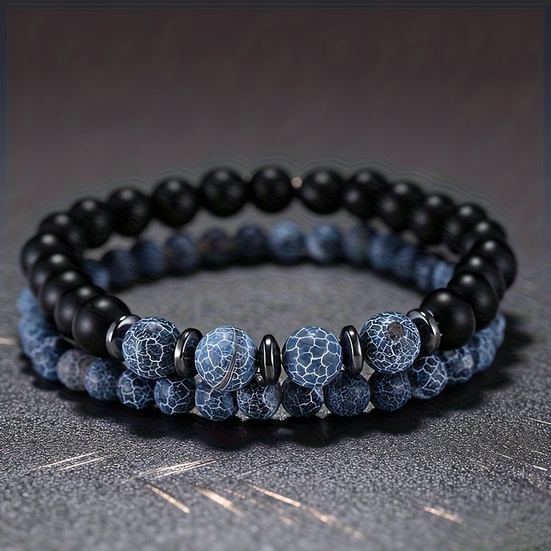 TEMU Bracelet Homme 2 pièces/Set Haute Qualité Howlite 6/8mm Perles Mat Tigre Œil Style Punk Cadeau Cool Bijou pour Petit Ami