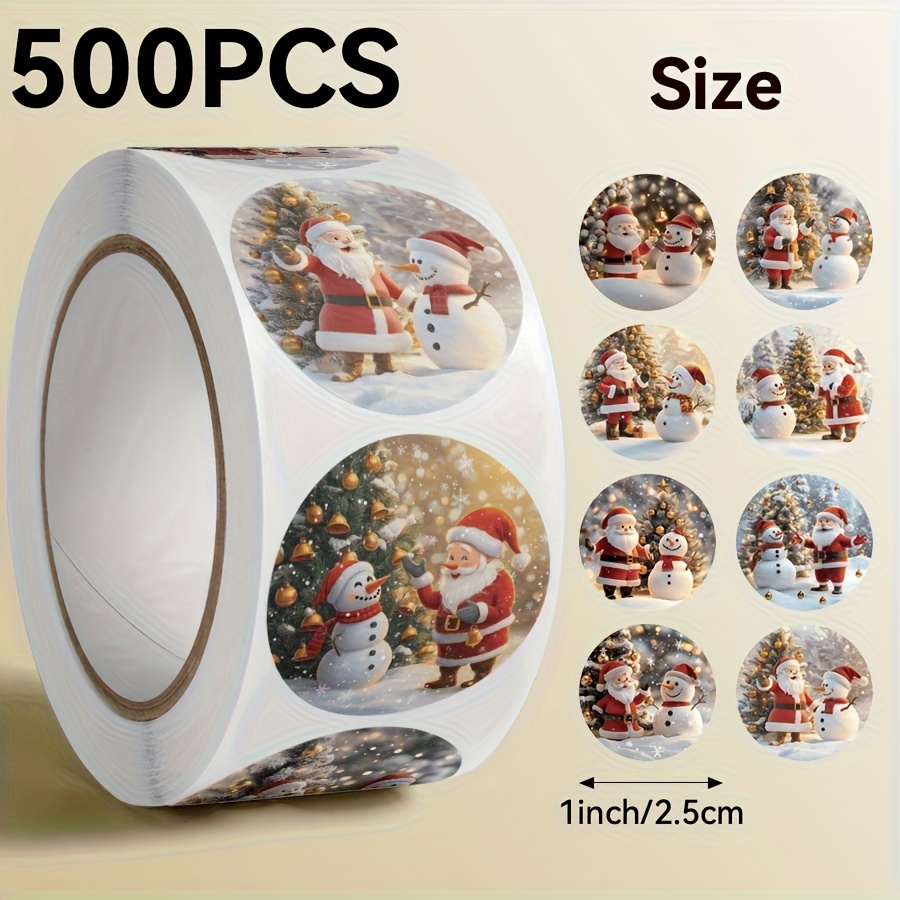 TEMU 500pcs/roll, Santa Claus And Snowman Pattern Stickers, Merry Christmas, Suitable For Tablets, Phone Cases, Notebooks, Product Packaging,