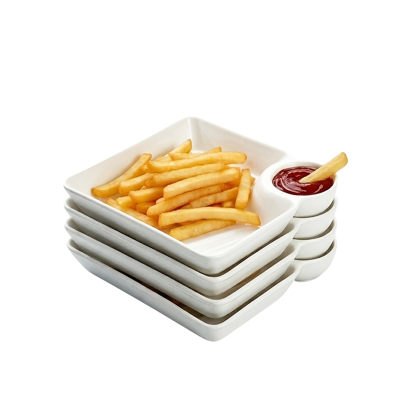 Image of 4pcs, White Rectangular Plastic Plates, Divided Snack Trays, Durable Material, Size 7.3 X 6.6 Inch, For Use, Serve Chips, Sushi, Appetizers, Cooked Food Platter, Food Service Display Trays