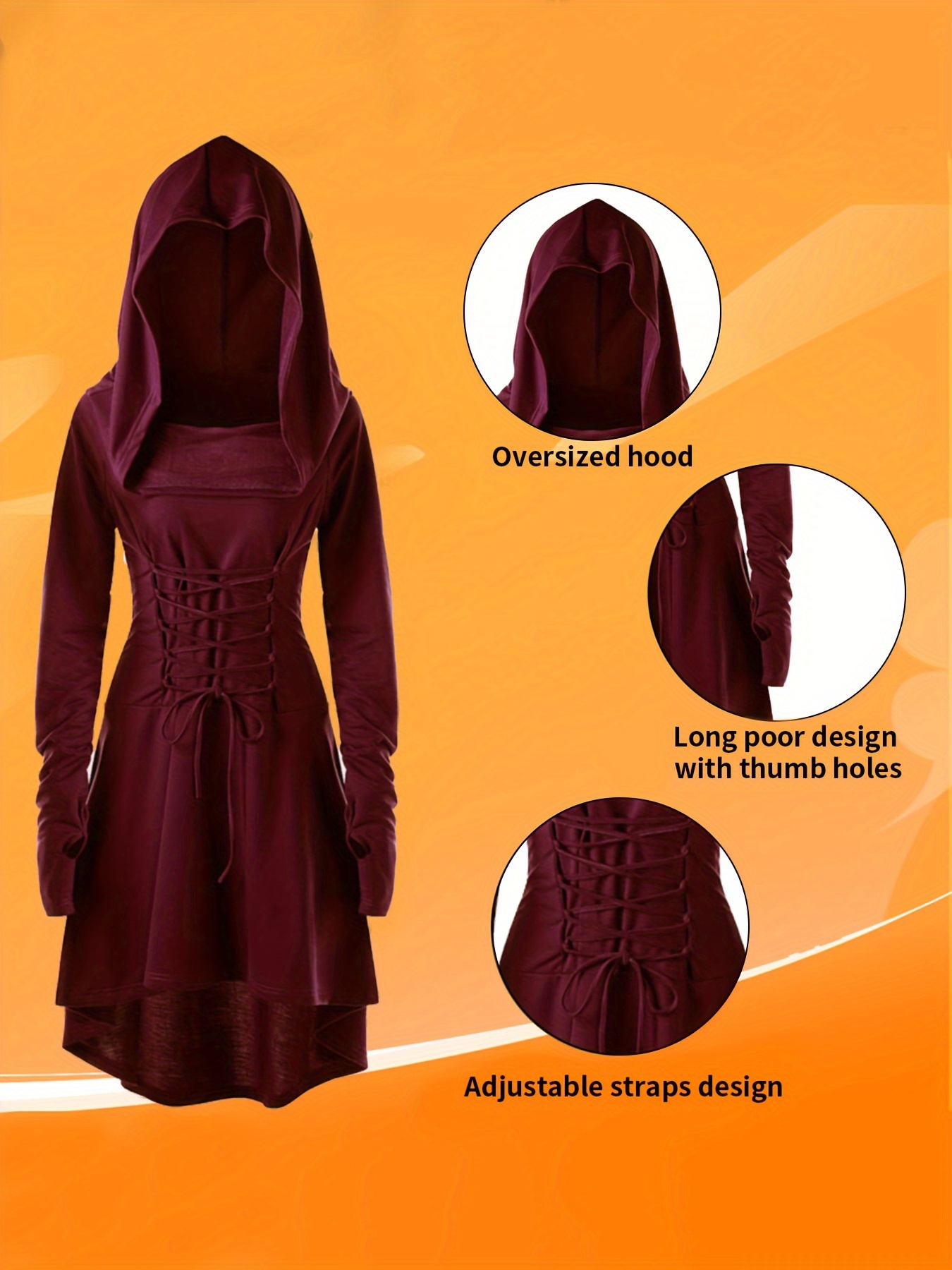 5pcs, Women Medieval Renaissance Costume Hooded Dress Long Sleeve Gothic Clothing Carnival Costume Elves Cosplay Robe with Elf Ears Corset Overknee Socks Arm Protector