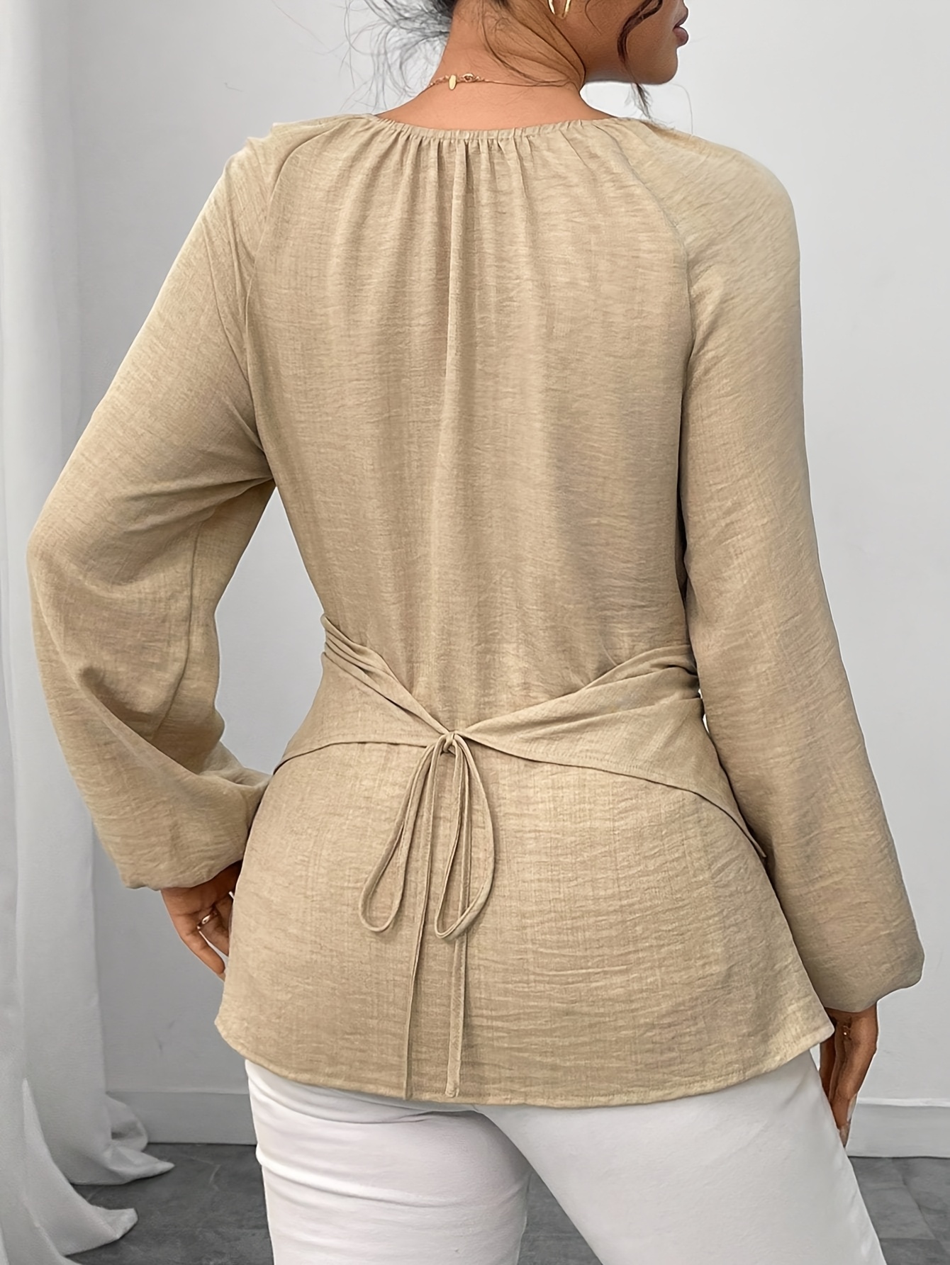 Women'S Beaded Cross-Tie Wrap Shirt with a Fitted Waist, New Autumn Top for Ladies