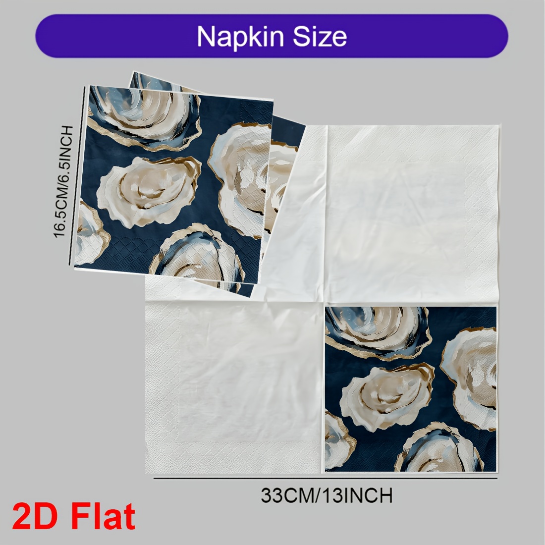 TEMU 20pcs 2d Flat Napkins Elegant Oyster Shell Pattern Paper Napkins Artistic Navy Blue & For Table Settings And Special Occasions Fit For Party