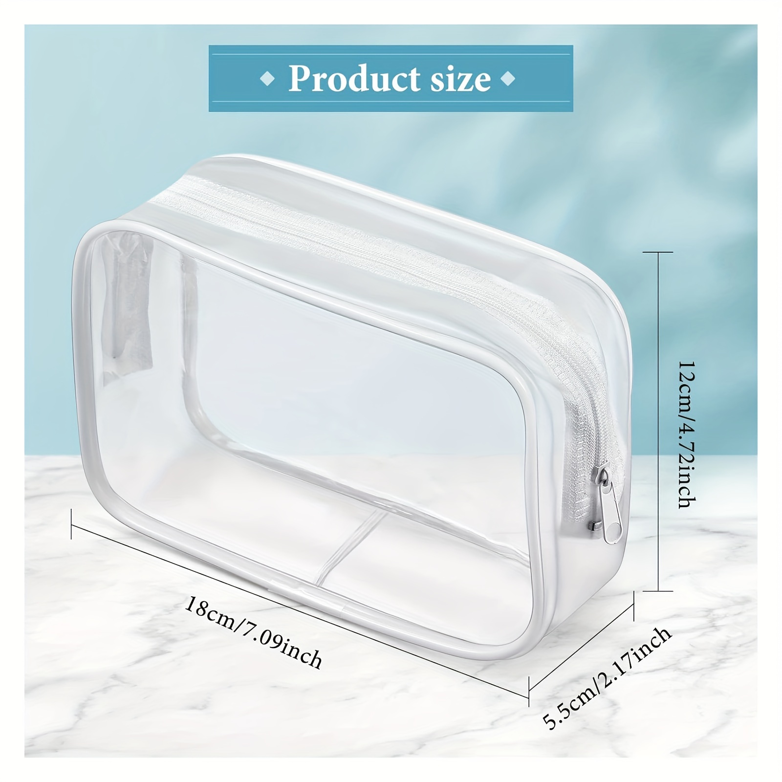 12pcs Transparent Makeup Bag PVC Zipper Clear Toiletry Carry Pouch Portable  Cosmetic Case Plastic Storage Box for Vacation Bathroom - Main Image