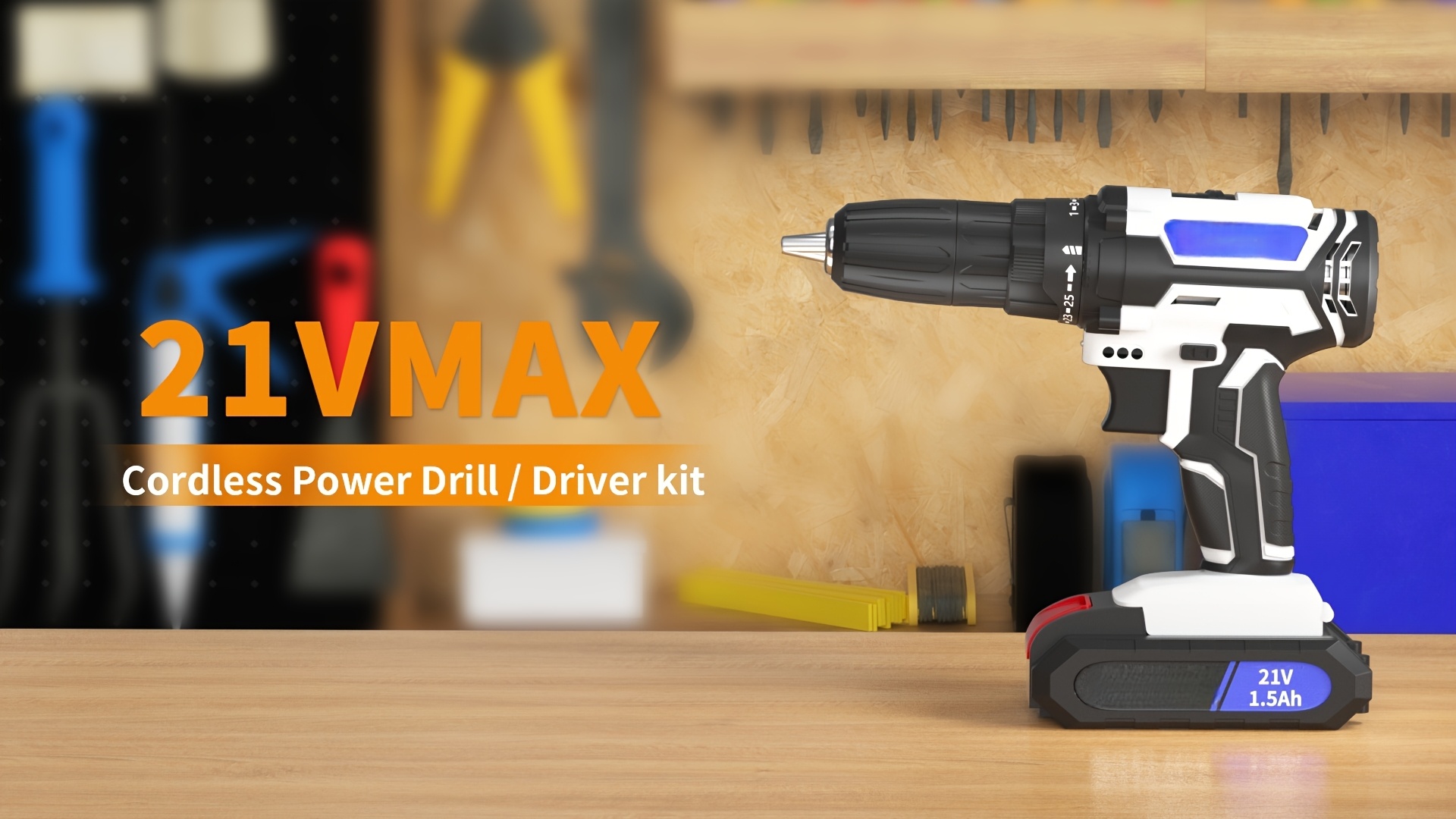 21V Cordless Drill Driver Kit – Electric Screwdriver, Combi Drill With