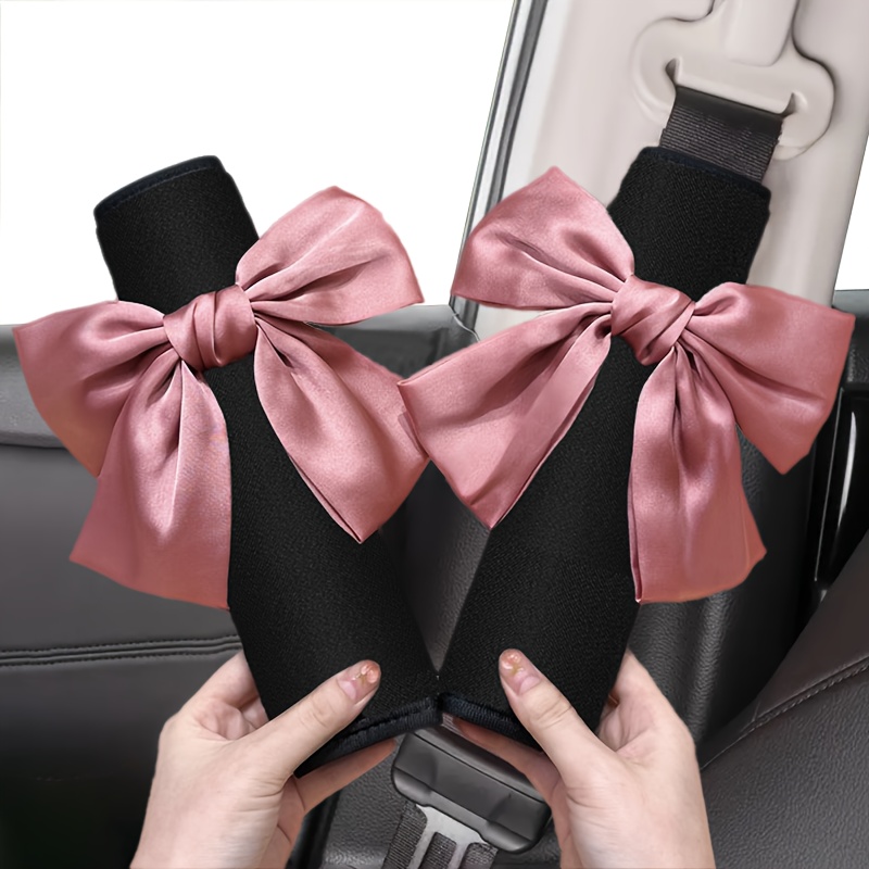 

Plush Bowknot Seat Belt Cover Shoulder Strap 2-pack, Cute Butterfly Knot Safety Belt Pad, Car Interior Accessories For Women