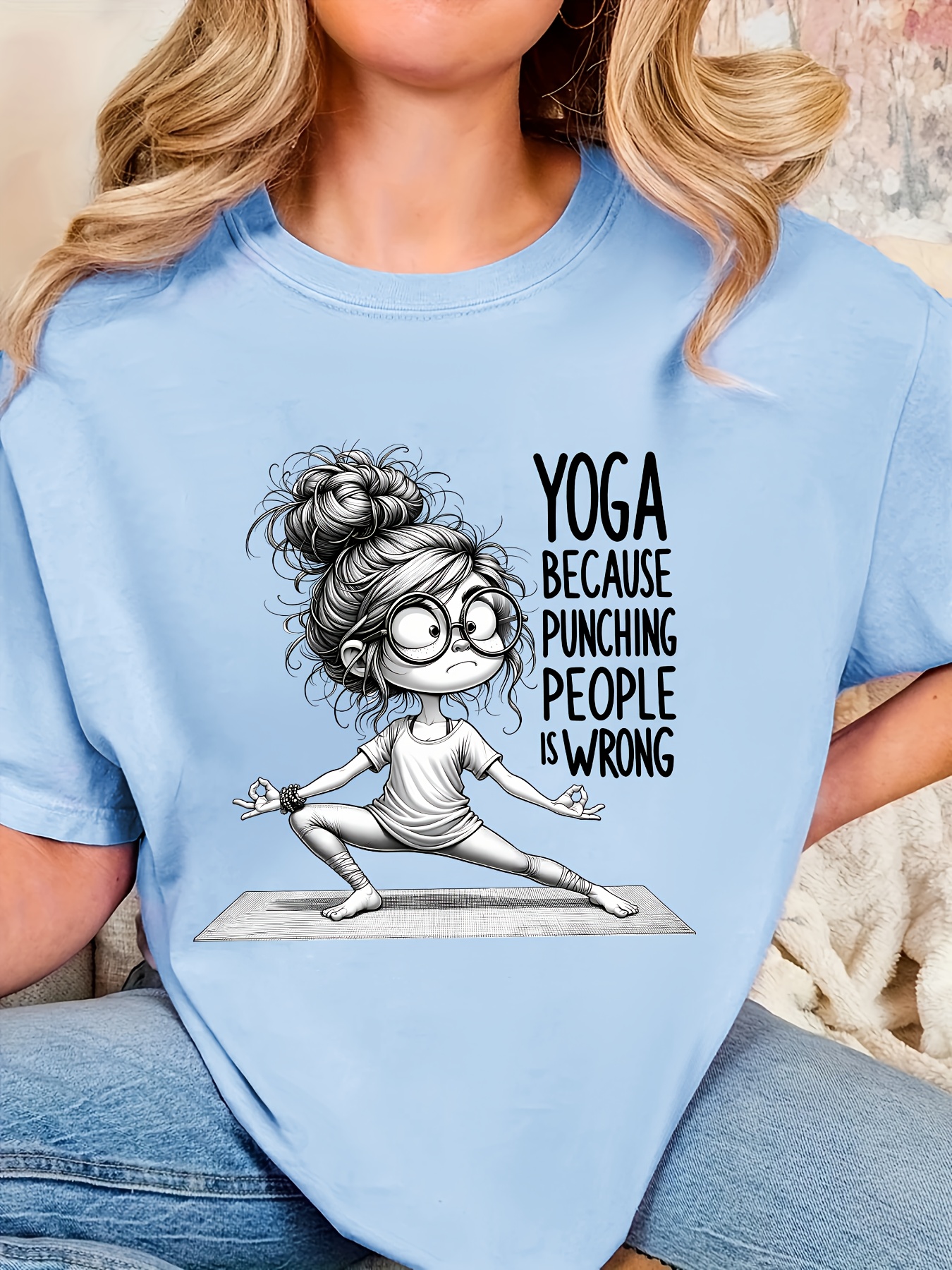 Women's Funny T-Shirt &*; Punching People Is *&*; Short Sleeve Crew  Neck Top with Punching Graphic, Humorous Martial Arts Saying, Machine 