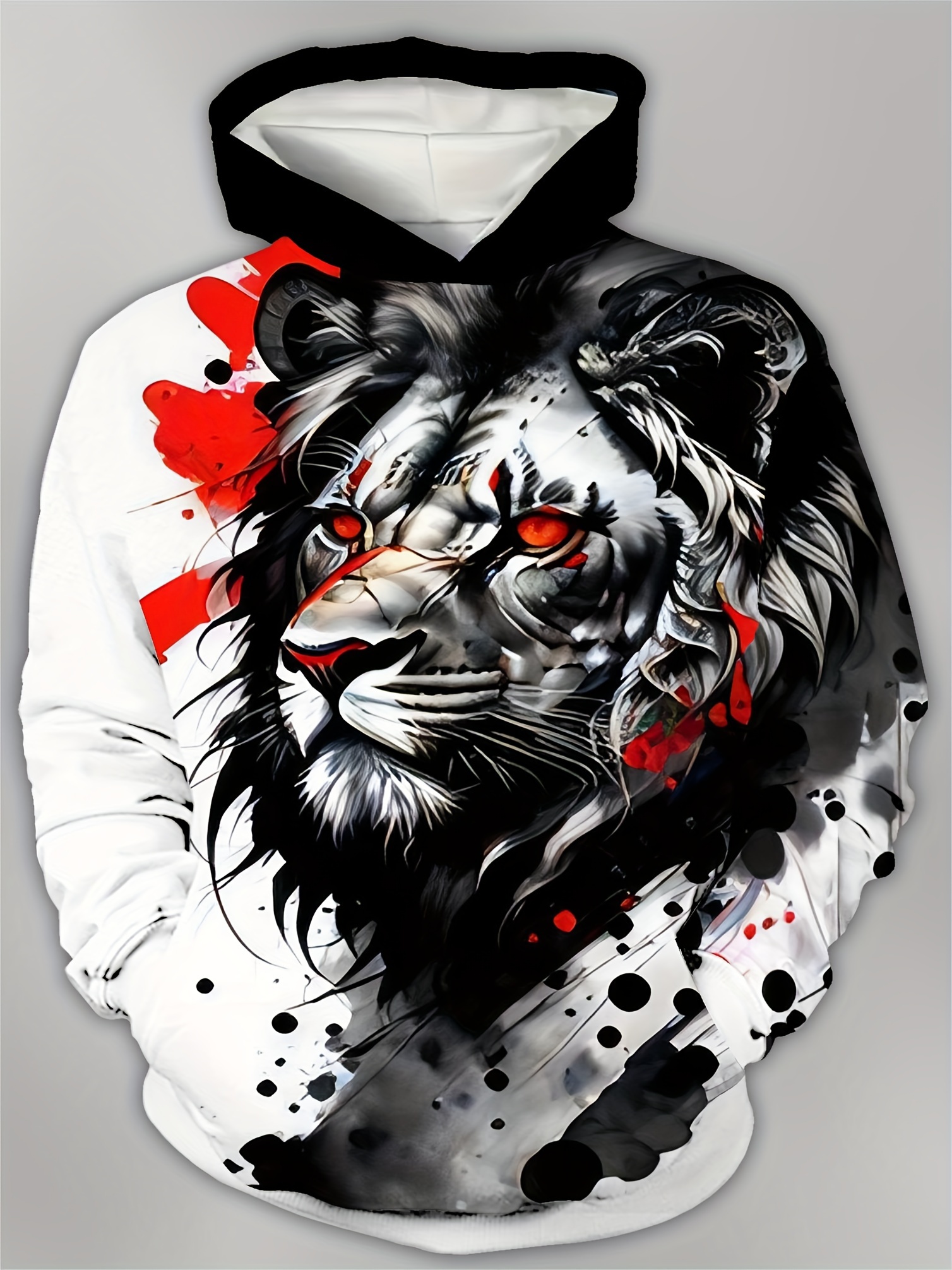 Plus Size Men's 3d Cool Lion Graphic Print Hooded Sweatshirt - Temu