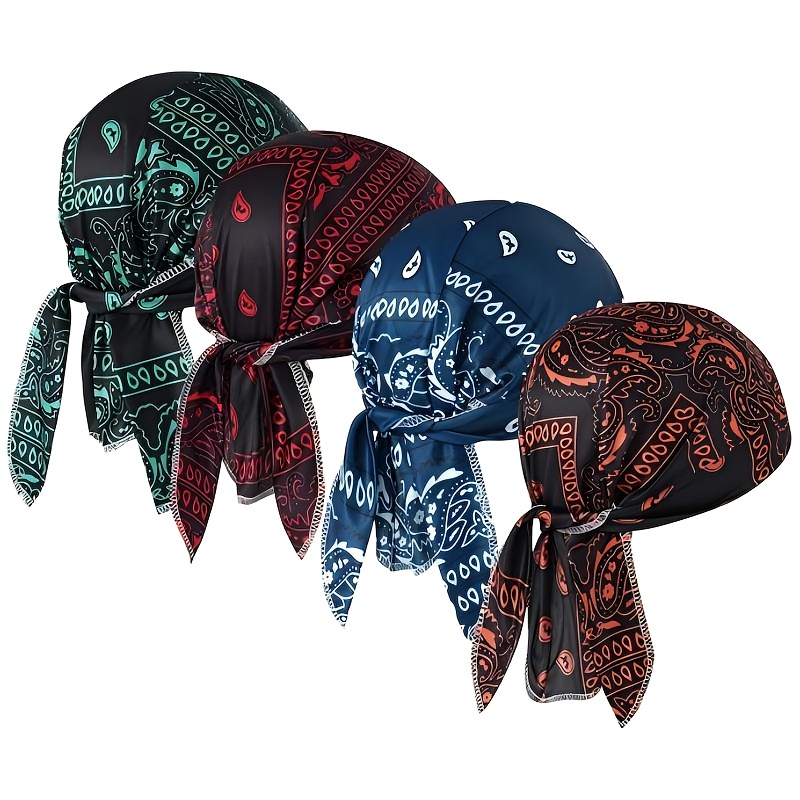 TEMU 4pcs Paisley Pattern Skull Caps For Men Fashion Sweat Wicking Liner Beanie Breathable Motorcycle Cycling Sports Cap