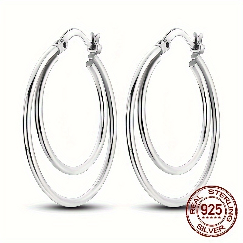 

Exquisite Double Hollow Circle Design Hoop Earrings 925 Sterling Silver Hypoallergenic Jewelry Elegant Leisure Style For Women Gift