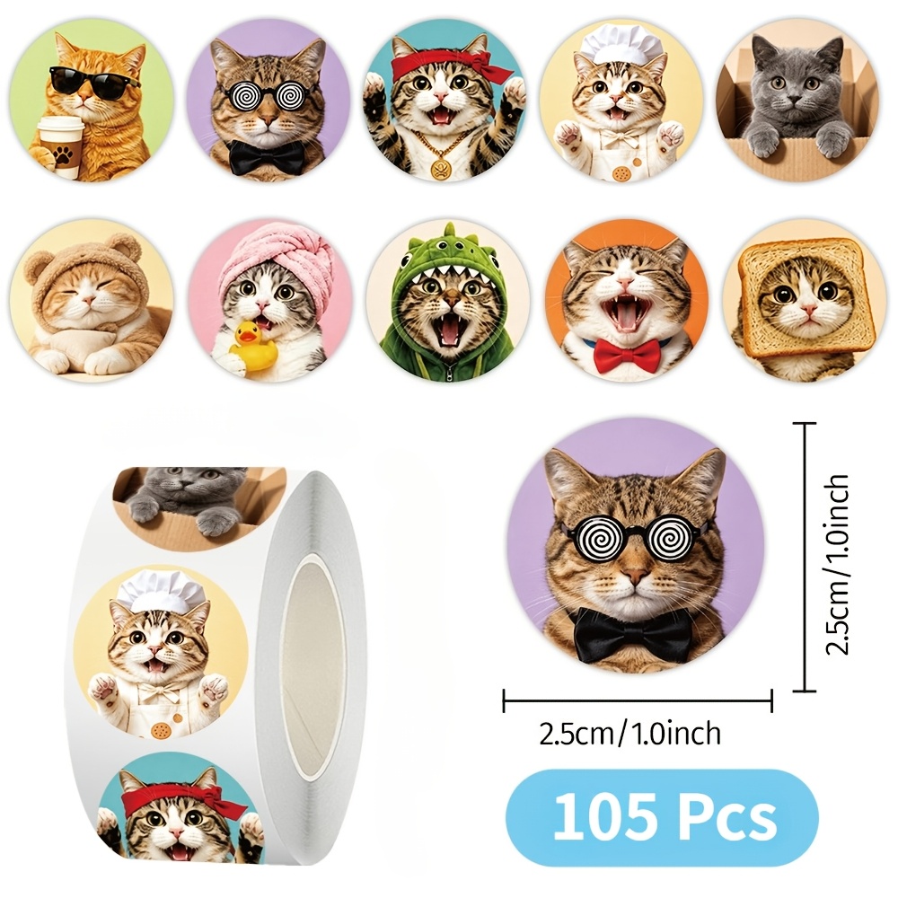 TEMU 105pcs Pack, Mao Pattern Bags, Adhesive Design, Roll Paste, , Perfect Gift, Multi-scene Universal, Office Supplies, All-purpose Labels, For