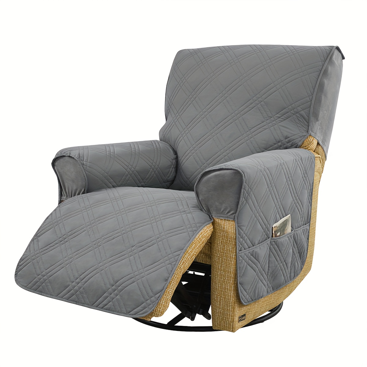 TEMU 1 coussin de fauteuil inclinable simple, gaufrage à ultrasons , tissu en velours renard argenté cousu, couverture complète des accoudoirs et du