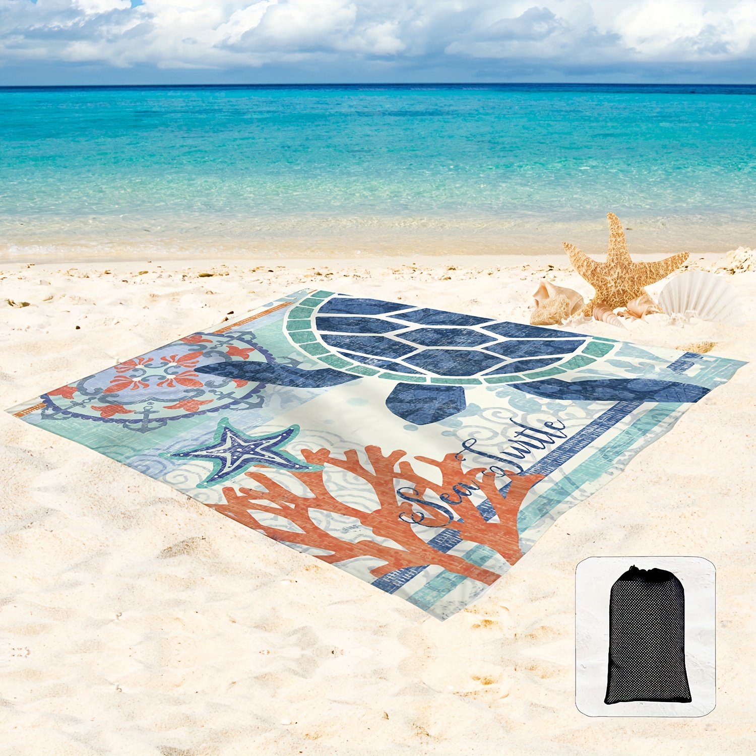 

1pc Sea Turtle Sand Blanket, Picnic Blanket, Waterproof Foldable, 81 "x 96" Outdoor Travel Beach Large Beach Mat, Portable Picnic Mat, Sand Mat, Suitable For Travel Camping Hiking Picnics