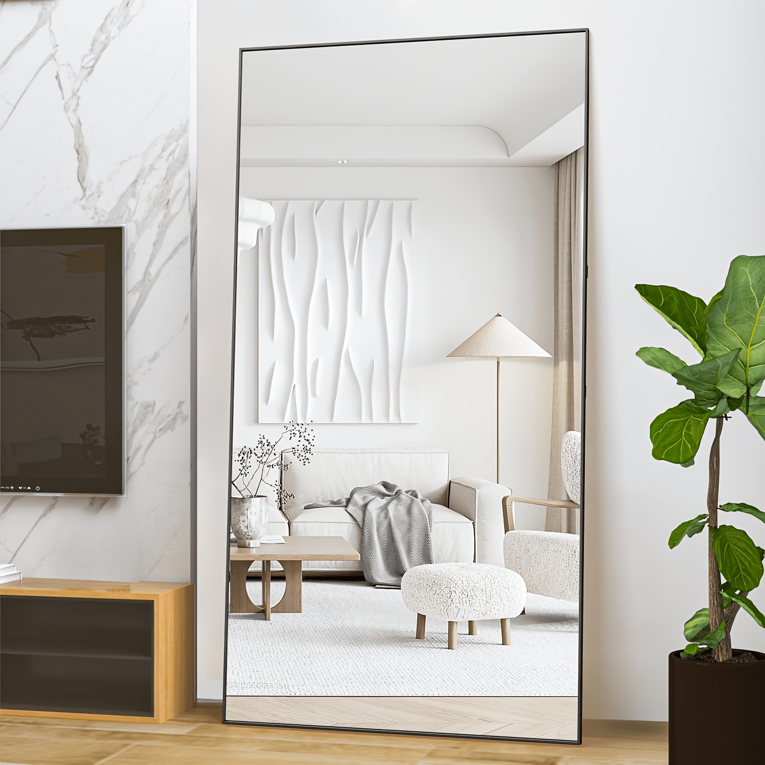Image of 171 X 76cm Large Rectangular Full-length Mirror, Wall-mounted Or Freestanding, Suitable For Bedrooms, Living Rooms, Or Dressing Rooms, Black