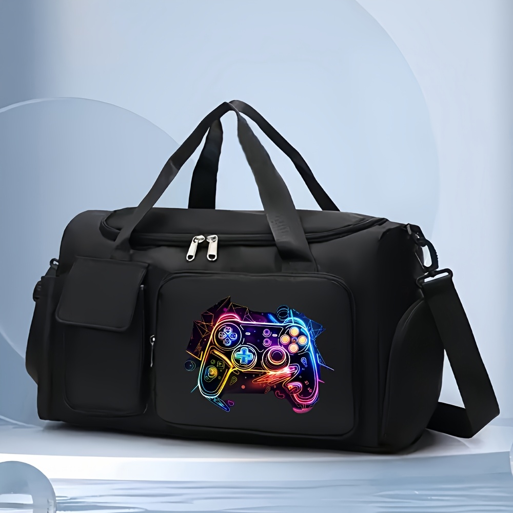 TEMU 1pc Abstract Neon Artwork Featuring A Game Controller, This Large Capacity Duffel Bag Of Lightweight Oxford Cloth And Includes An Adjustable