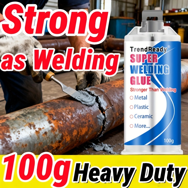 TEMU 3.52oz/100g Casting Glue Strong Adhesive | 2-in-1 Welding Glue Come With Frosted Paper, Thrust Rod & Mixing Stick | Oilproof Metal Glue For