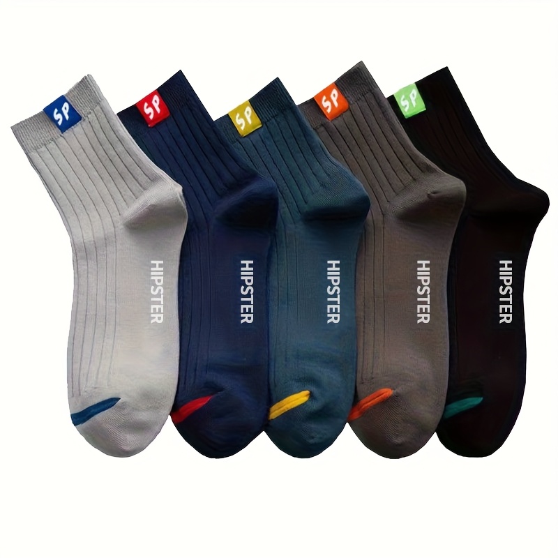 Image of 5-pairs Breathable Moisture-wicking Mid-calf Length Sports Socks For Men And Women, Assorted Colors, Socks, Multi-style