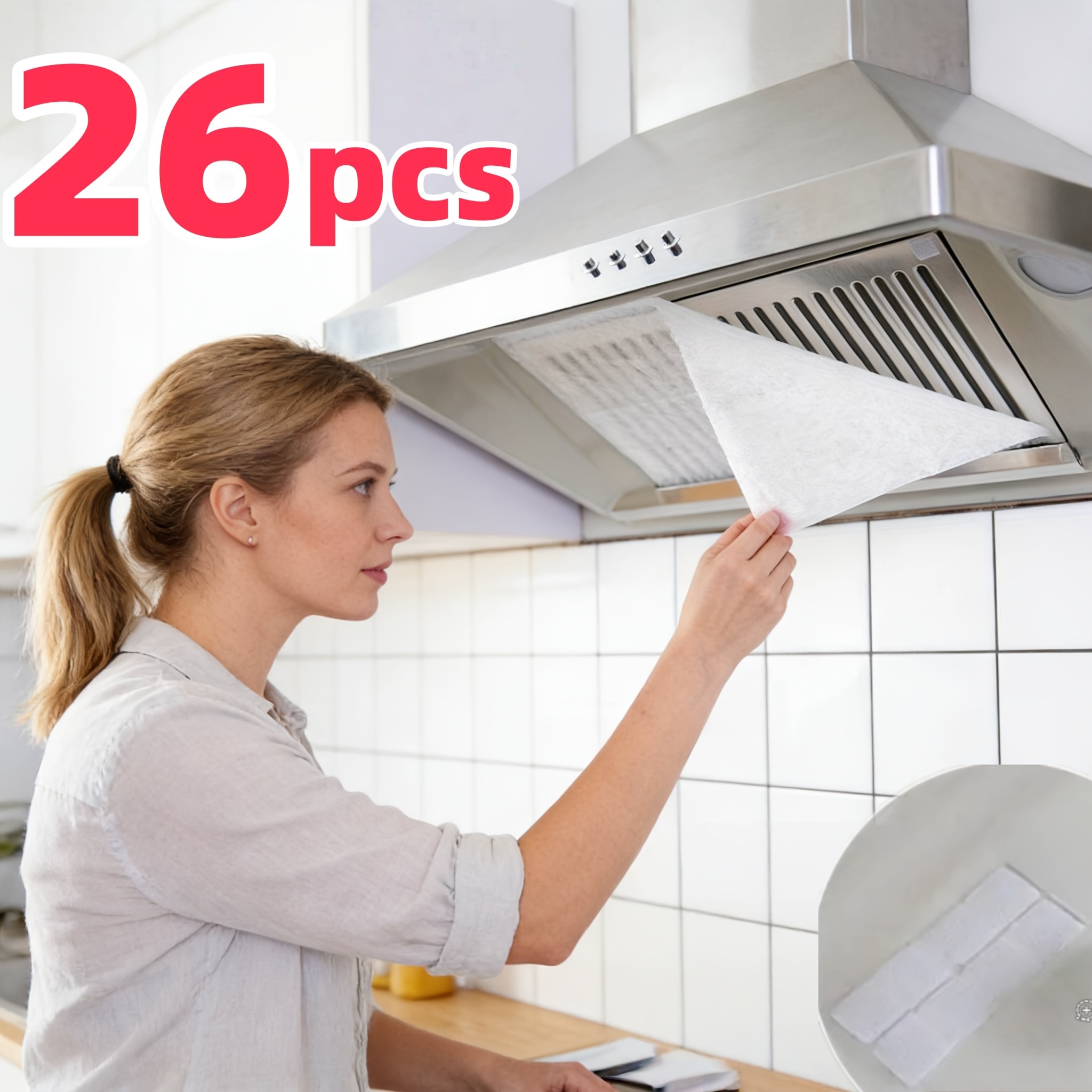 TEMU 26 pezzi - Filtri autoadesivi per aspirante - Nessuna pulizia richiesta, filtro assorbiolio per ventilatori di scarico cucina, adatti alla