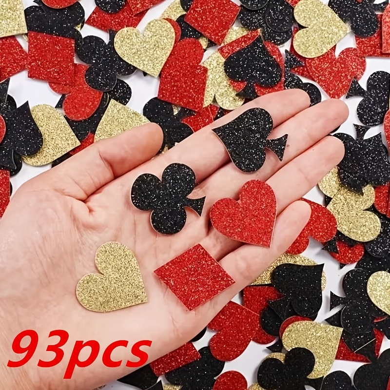 93pcs Suit Confetti, Red Glitter Heart Decoration Confetti, Theme Party Decoration Props, Las Vegas Confetti Black Throwing Glitter Confetti, Party Decoration Sequins
