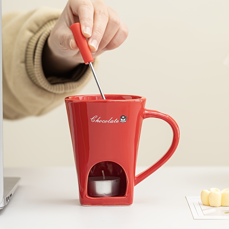 TEMU Chocolate Fondue Mug Ceramic Pot Hot Chocolate Caramel With Fork, 150ml/5oz