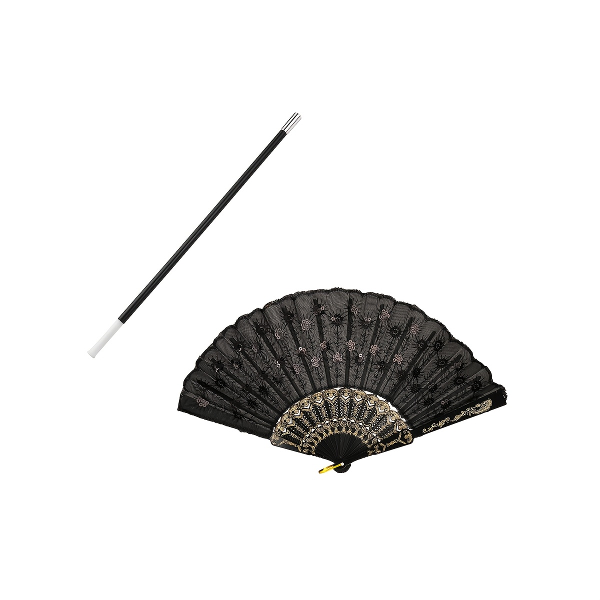 TEMU 2pcs 1920s Women's Vintage Fans, Available In White, Black, And Blue, Decorative Props For Summer, Suitable For Drama, Banquets, Parties, And