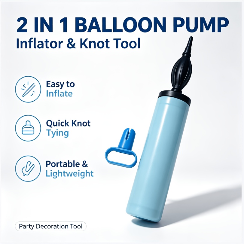 TEMU 2-in-1 Portable Balloon Pump & Knot Tie Tool - Manual Handheld Fast Inflator Suitable For Birthday Wedding Party Balloon Decor, Emergency