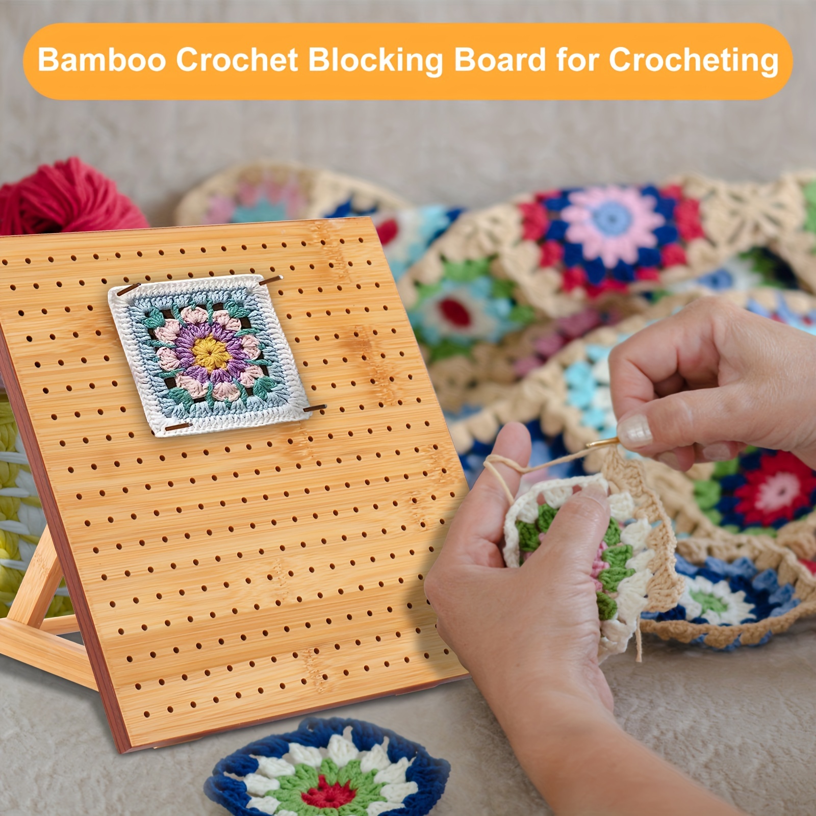 

9.8/11.4inch Crochet Blocking Board With 20 Steel Rod Bamboo Wooden Blocking Board With Adjustable Stand Reusable Blocking Board For Beginner Knitting Lover Crocheting