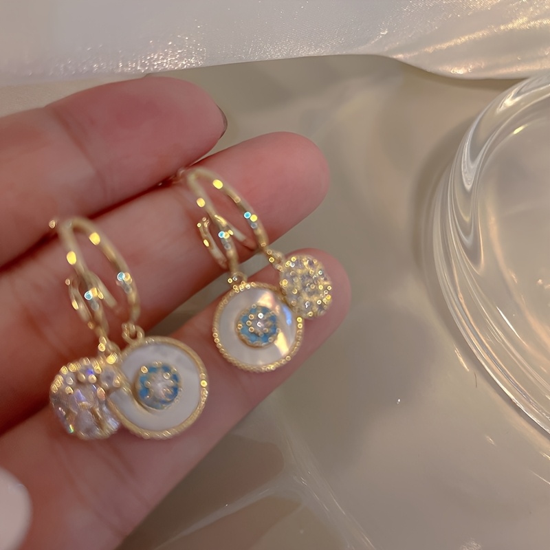 TEMU 1 Pair Elegant Boho-chic Zirconia Hoop Earrings For Women - Alloy With Cubic Zirconia, Perfect For Daily Wear And Parties