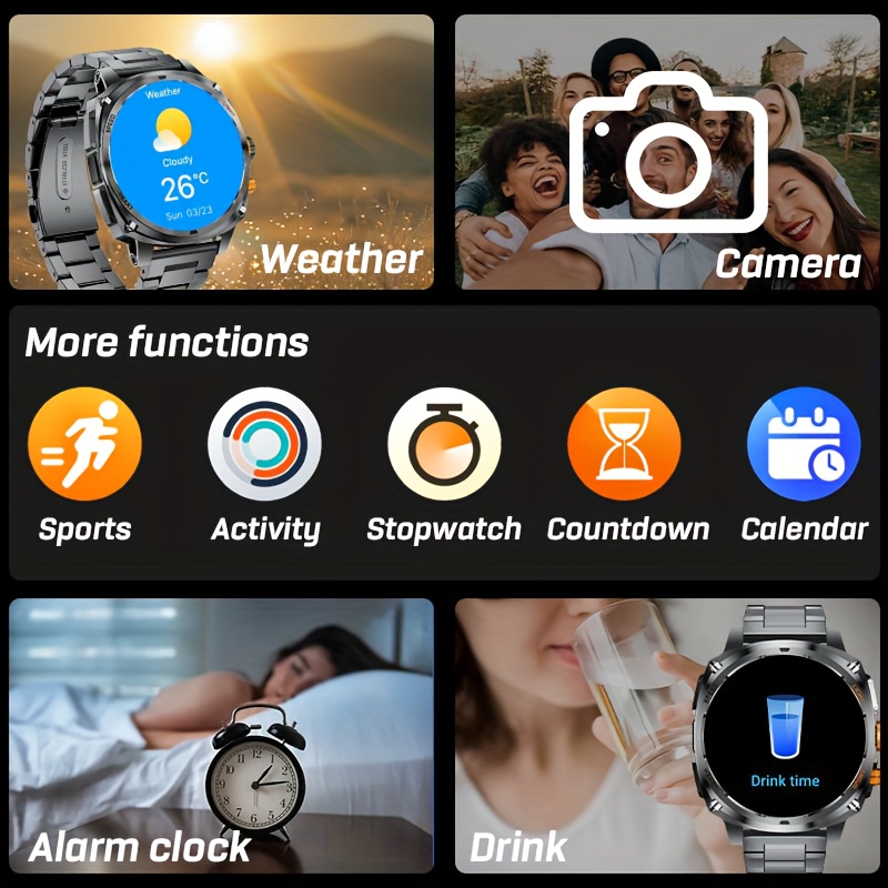 Montre Connectée Homme SIEMORL pour iPhone et Android avec Appels Bluetooth, Lampe LED, Écran AMOLED 1,75 Pouces, Résistante à l'Eau IP170,18cm, Batterie 800mAh, Suivi Sportif 100+ Activités