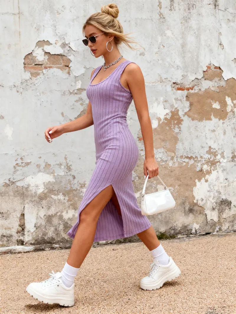 purple tank dress Atogsazn Women's Casual Summer Tank Dress Comfort Fashion Pocket Sleeveless V-Neck Dress Sundresses for Women 2024 Purple L on Clearance