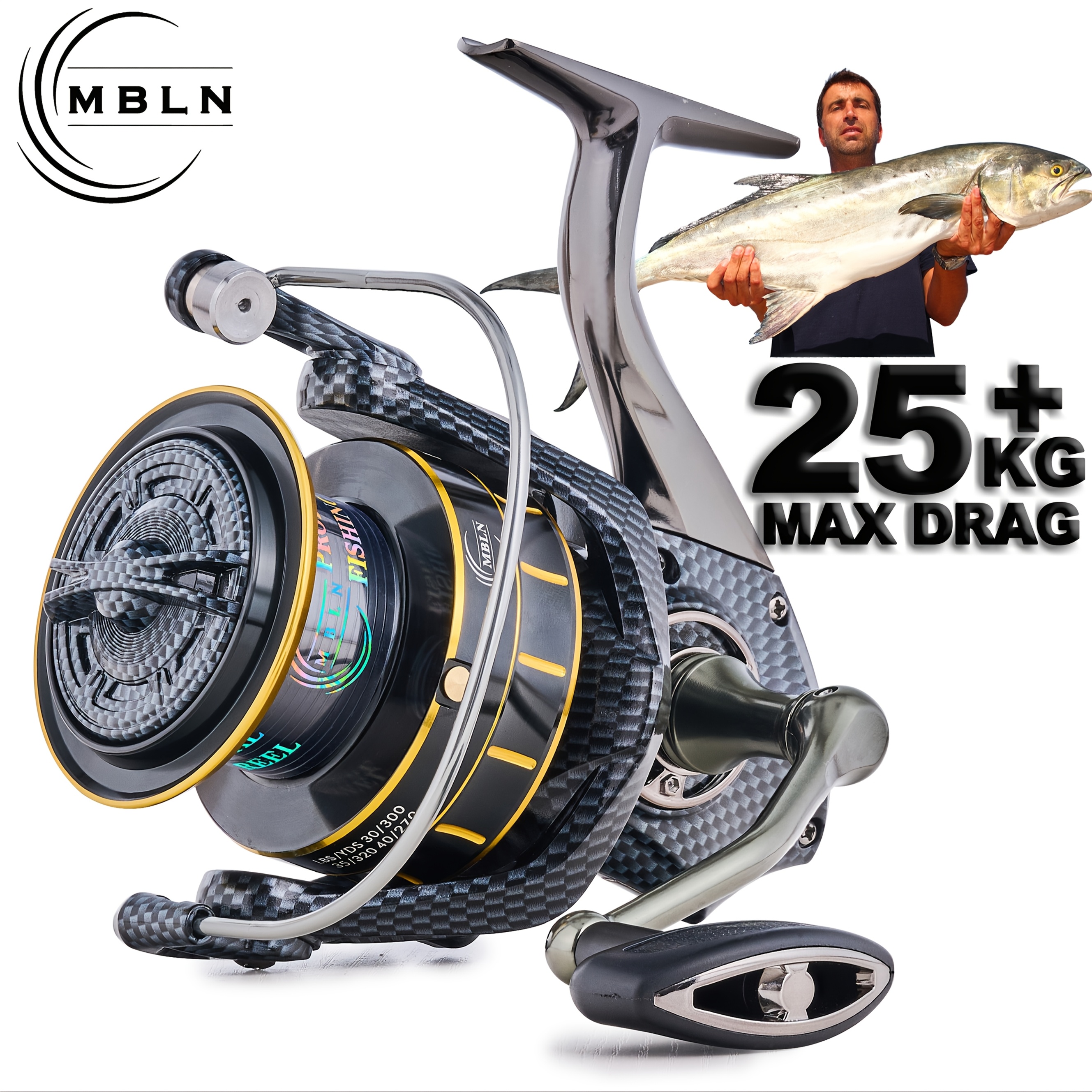 

Mbln 12000 Series High-performance Reel - Aluminum Alloy & Gear, 55lb Max Drag For Sea Fishing & Trolling