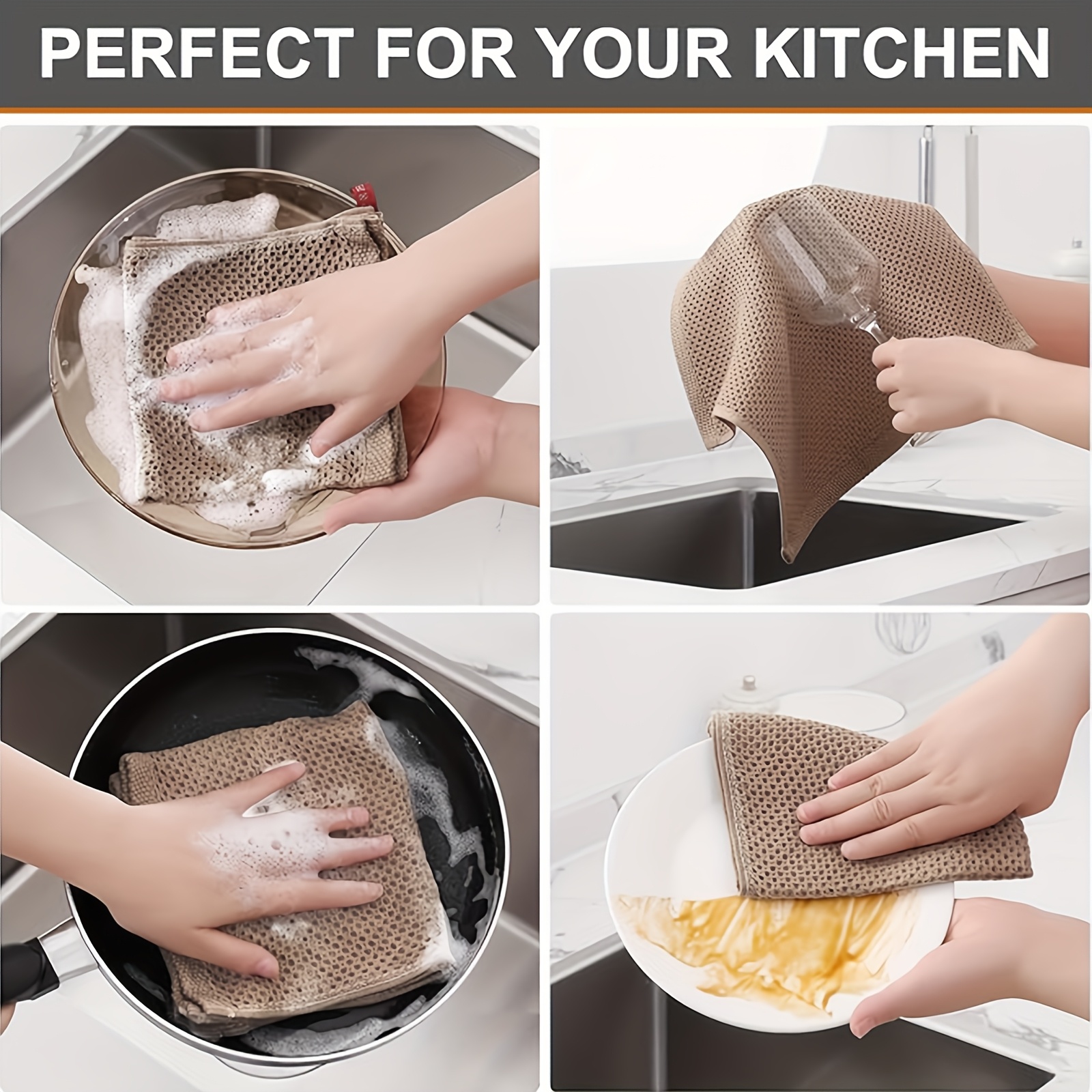 6pcs, Waffle Kitchen Towel-34X73Cm/13.38X28.74 Inches, Pure Cotton, Ultra-Soft, Water-Absorbing Quick-Drying Rag, Dishcloth, Dishcloth Set