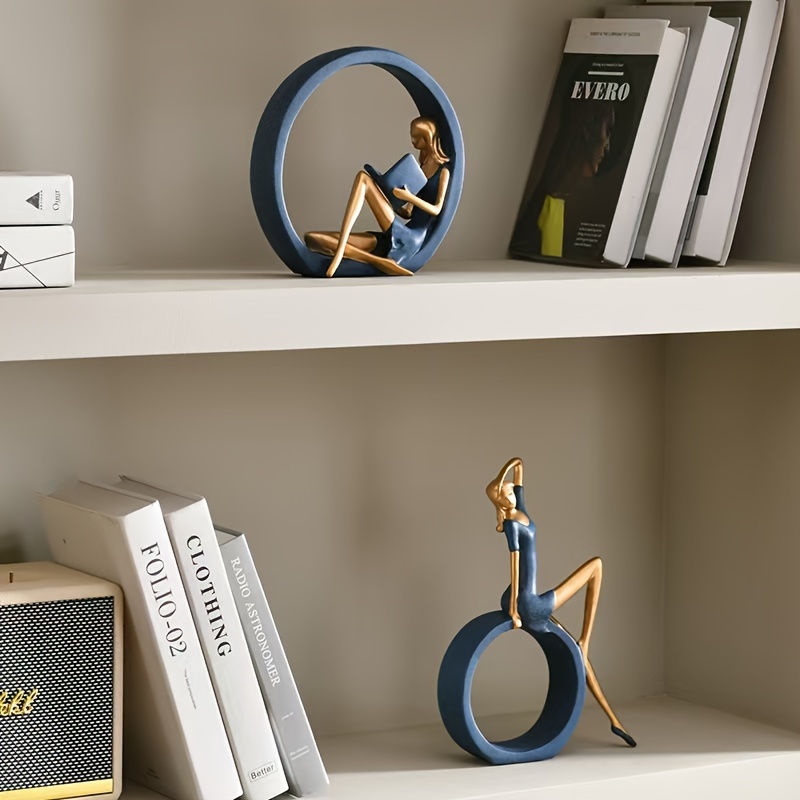 2pcs set of and reading girl statues resin ideal for living room bedroom bookshelf office decor details 3