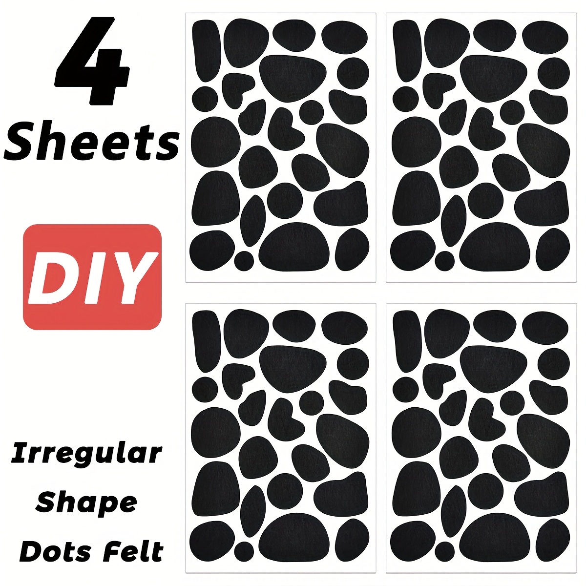 Black Felt Circle Stickers - Black Adhesive Dot Felt Mat, Felt Mat, Irregular Round Polka Dot Embroidery Adhesive Felt - For Clothing, Crafts, Halloween Decorations, Costume Balls And