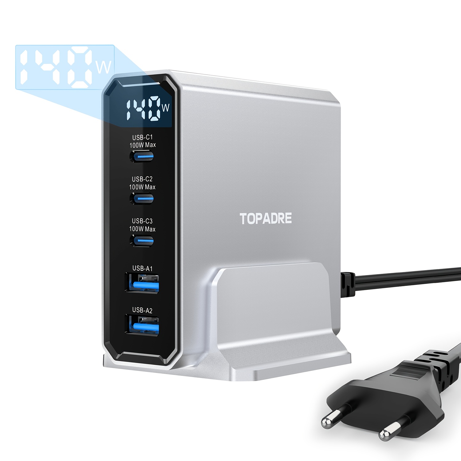 Image of 140w Usb C Charger 6-port, Pd3.1 Laptops Gan Charger With Led Display, Desktop Fast Charging Station For /air, For Iphone Pro Max, For Ipad Pro, For Dell Xps/galaxy/pixel And More