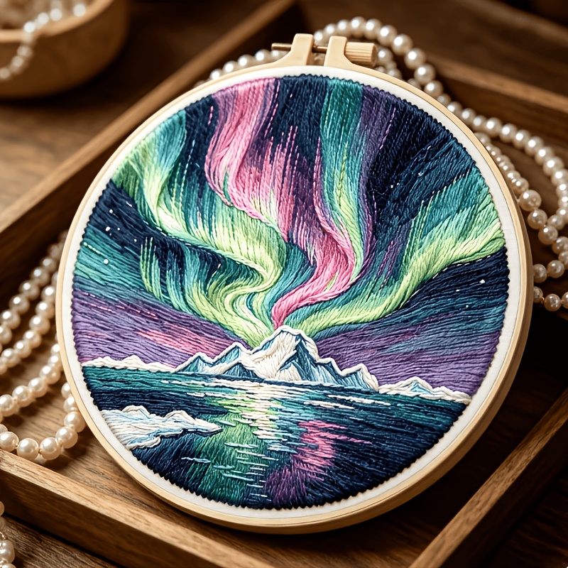 Printed Embroidery Kit with Aurora Dance Pattern for Beginners