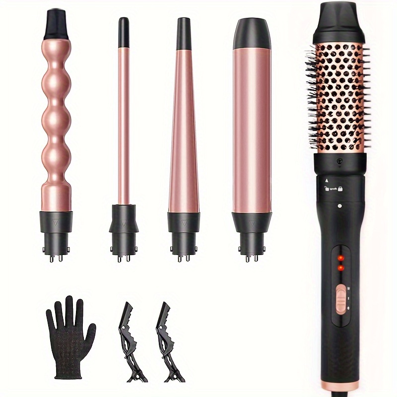 

5 In 1 Curling Wand Set, Thermal Brush, Hair Crimper, Hot Brush, Hair Curling Wand Tools For All Hair To Create Charming Hairstyle, Gifts For Women