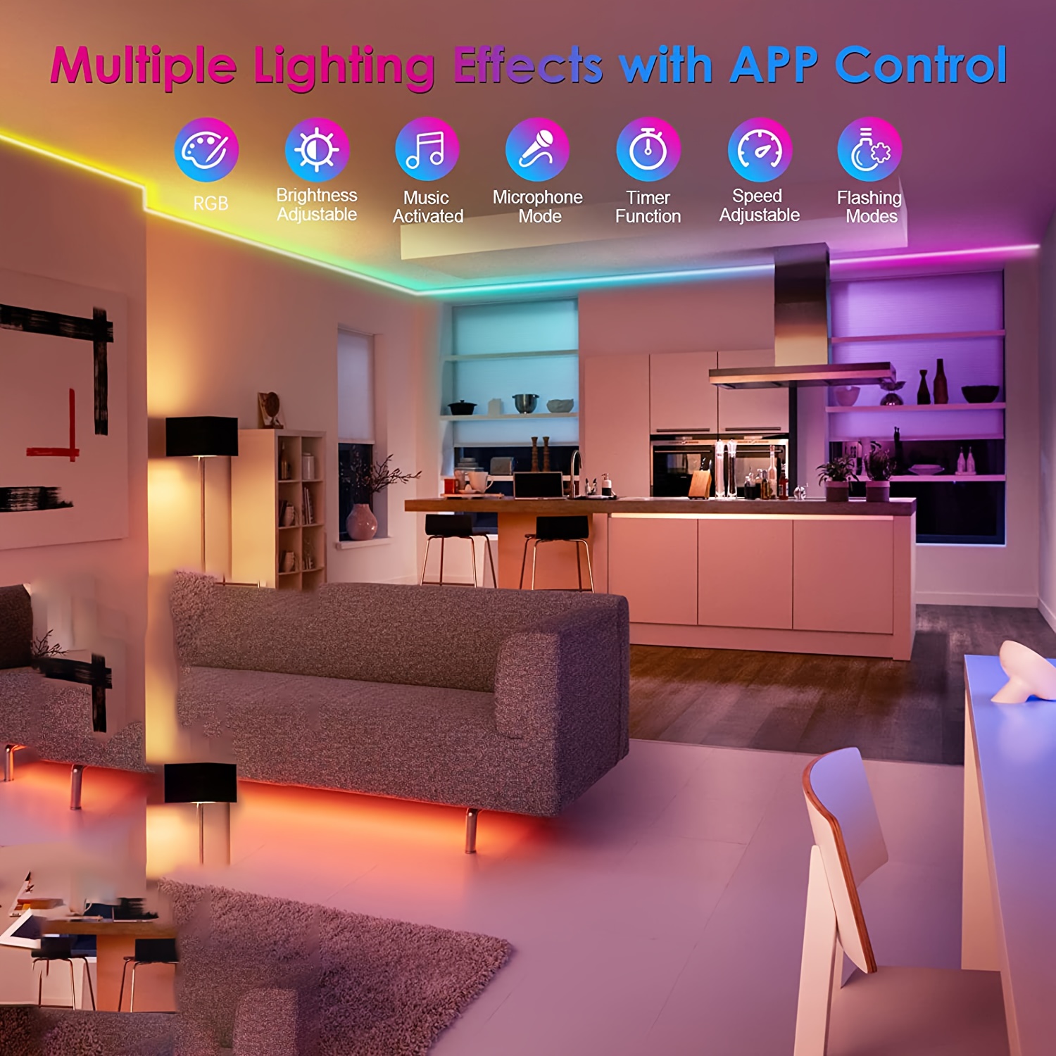 Tiras De Luces Led Tiras De Luz Inteligentes De 50 Pies Con Control Remoto, Luces Led 5050 Rgb Para Dormitorio, Luces Que Cambian De Color Sincronización De Música Para Fiesta En La