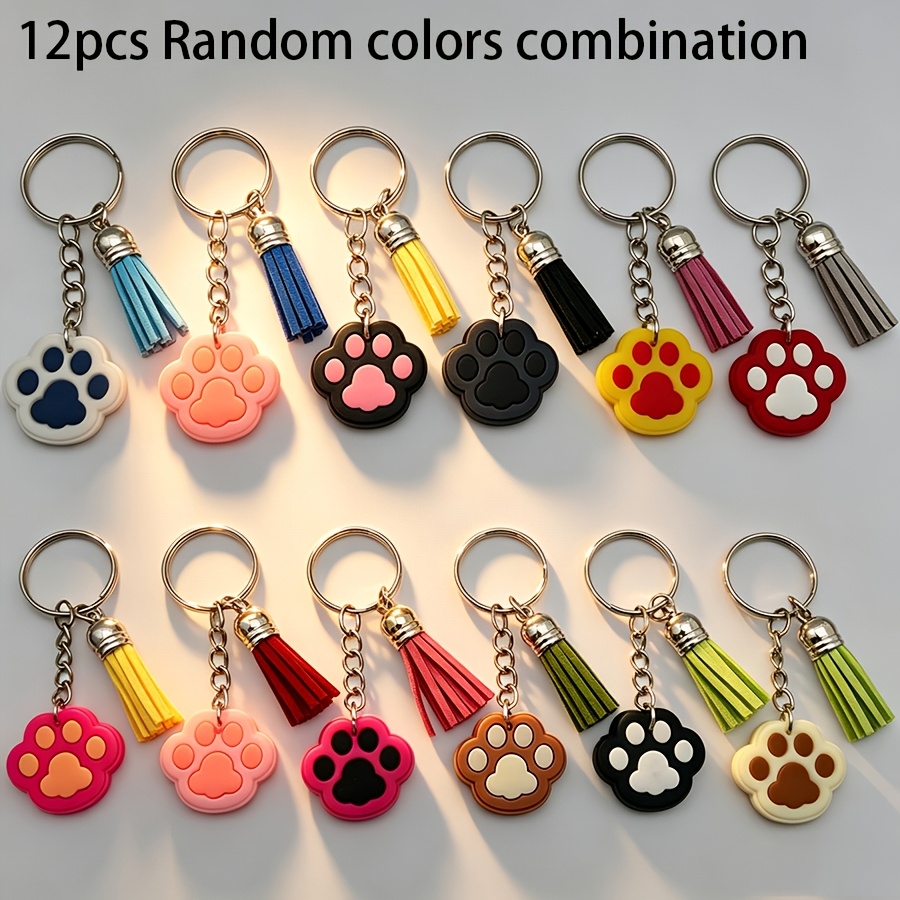 TEMU 12pcs Random Pvc Cat Paw And Tassel Keychain For Backpacks, Keychains, Daily Decorations, Cute Small Gifts For