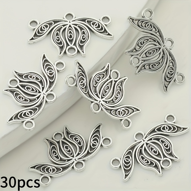 TEMU 80pcs/30pcs Connecteur de Pendentif Lotus à Trois Trous en Alliage - Fabrication de Bijoux, Bracelet Collier, Boucles d'Oreilles, Porte-Clés et